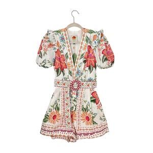 Farm Rio Floral Embroidered Belted Romper Size XS